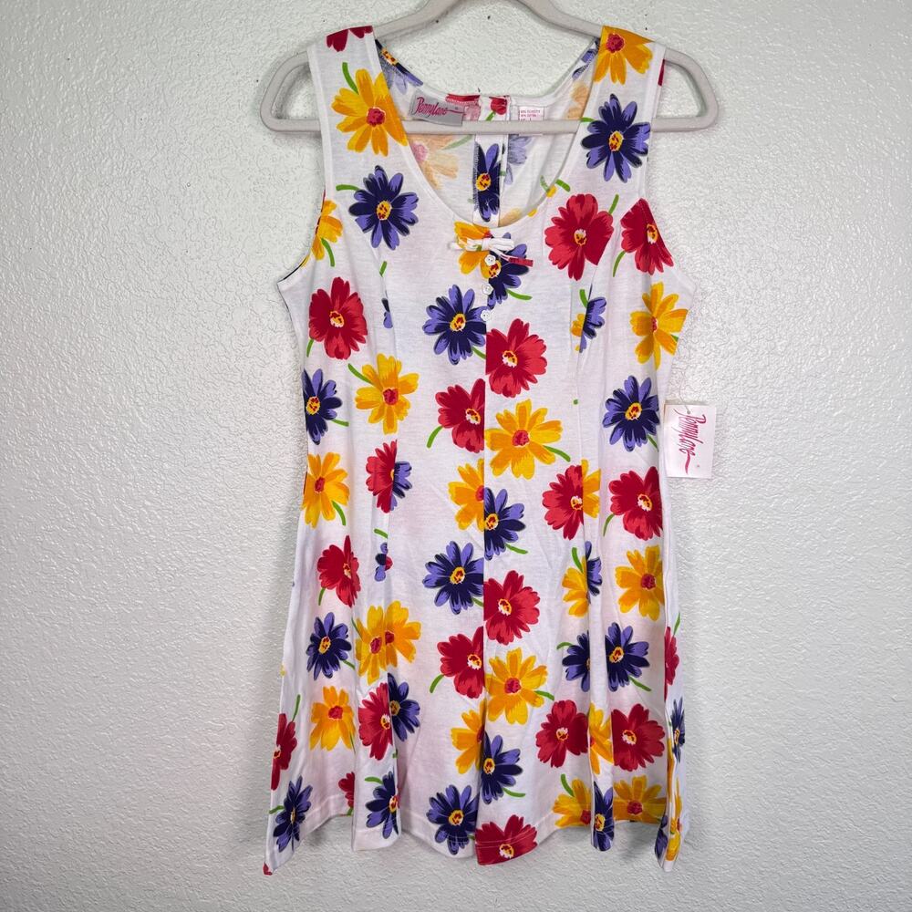 Vintage Pennylane Romper Dress Womens Large Floral Button Bow 90s Daisy NEW